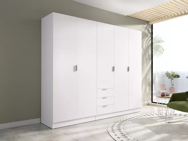 Vente-unique - LISTOWEL Wardrobe and walk-in wardrobe Holz, Platte Weiß - B 52 cm x H 184 cm x L 202 cm