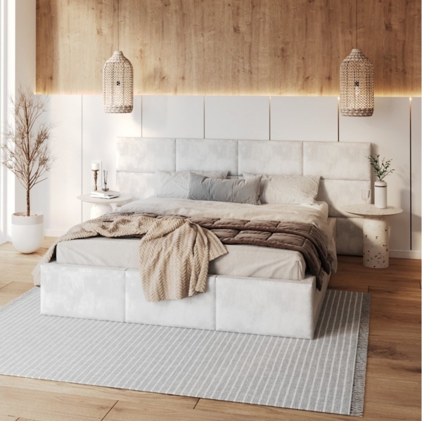 FDM Polsterbett DORIS Bettgestell 90x200, 120x200, 140x200, 160x200, 180x200 (verfügbar 90x200 120x200 140x200 160x200 180x200cm, Bettrahmen, Bett, mit großen gepolsterten Kopfteil, mit Bettkasten zum aufklappen), Hebbarer Metallrahmen, Bettkasten, ohn...