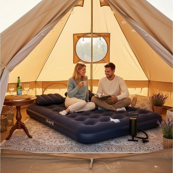 Avenli Luftbett Campingbett mit Pumpe aufblasbar 191x137x22 cm, (Luftmatratze für 2 Personen), Gästebett inklusive Luftpumpe und 2 Kissen