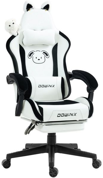 Dowinx Gaming-Stuhl Süße Katze Edition mit Katzenohren und Plüschtier (Packung), Ergonomischer Stuhl mit Hoher Rückenlehne und Lendenwirbelstütze