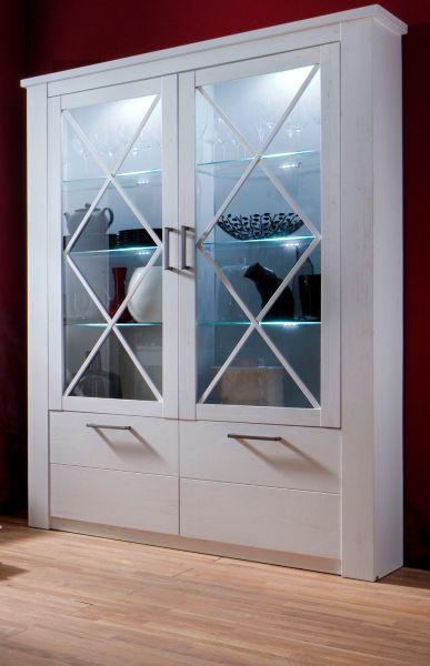 Vitrinenschrank Vitrine Georgia Pinie Struktur weiß im Landhausstil 139x205 cm Bild 2