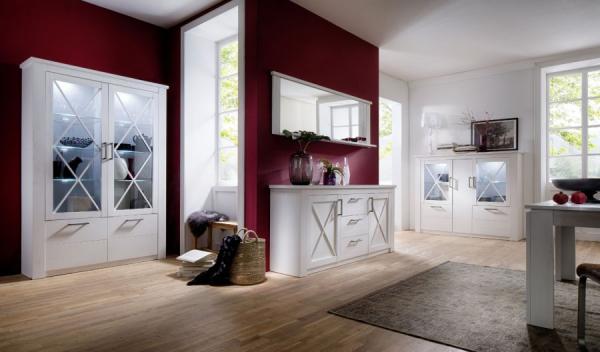 Vitrinenschrank Vitrine Georgia Pinie Struktur weiß im Landhausstil 139x205 cm Bild 4