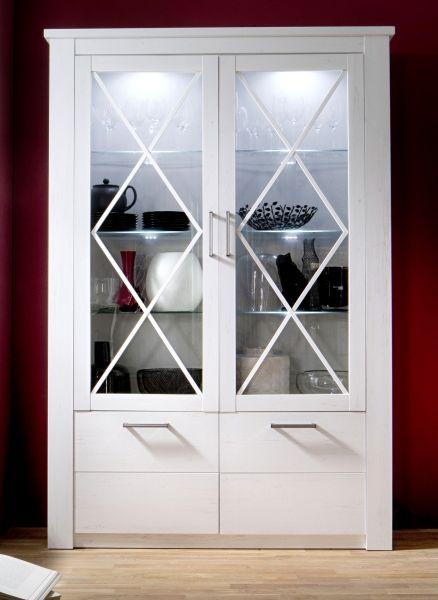 Vitrinenschrank Vitrine Georgia Pinie Struktur weiß im Landhausstil 139x205 cm Bild 1