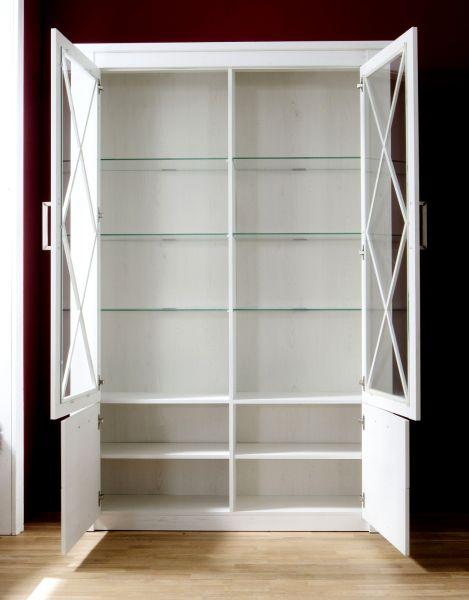 Vitrinenschrank Vitrine Georgia Pinie Struktur weiß im Landhausstil 139x205 cm Bild 3