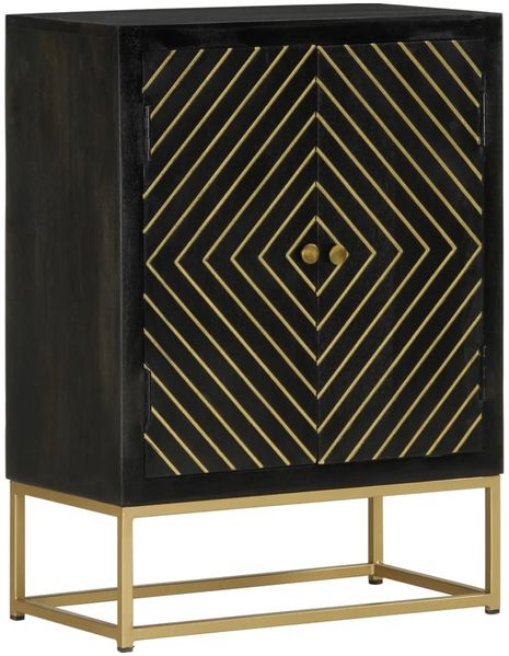 Sideboard, Kommode mit 2 Türen Schwarz Gold 55x30x75 cm Massivholz Mango j1878p Bild 2