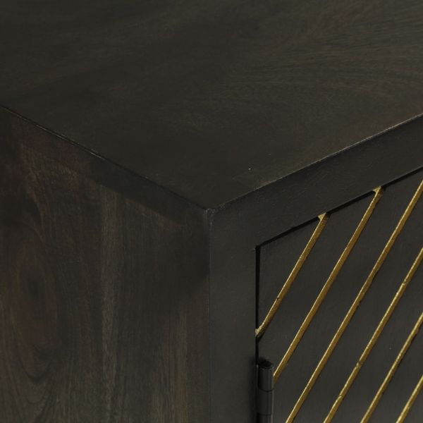 Sideboard, Kommode mit 2 Türen Schwarz Gold 55x30x75 cm Massivholz Mango j1878p Bild 6
