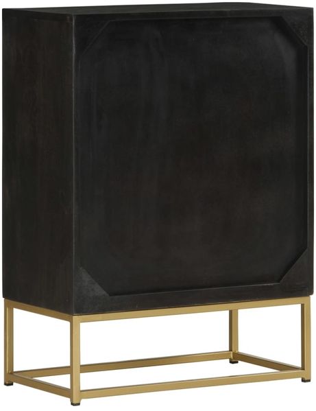 Sideboard, Kommode mit 2 Türen Schwarz Gold 55x30x75 cm Massivholz Mango j1878p Bild 5