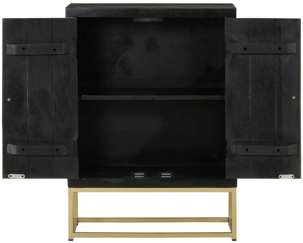 Sideboard, Kommode mit 2 Türen Schwarz Gold 55x30x75 cm Massivholz Mango j1878p Bild 3