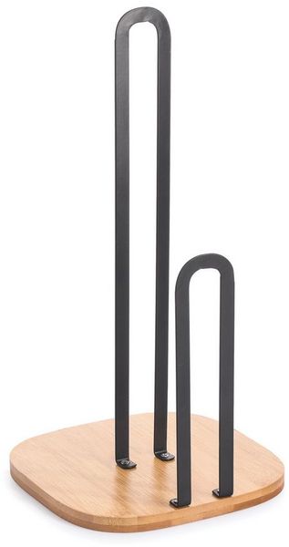 MSV Küchenrollenhalter MSV Küchenrollenhalter Papierhalter 16 x 16 x 31 cm schwarz matt Bambus, eleganter Bistro-Look, Metall matt schwarz, Bambus
