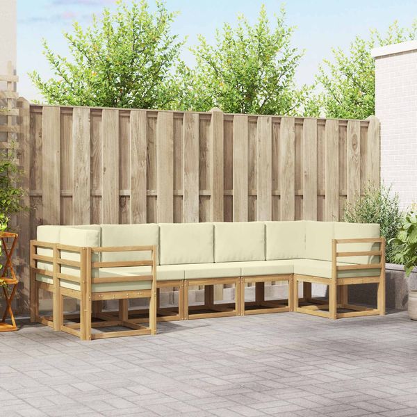vidaXL Outdoor-Sofagarnitur mit Kissen 7 pcs Weiß und Creme 3388139