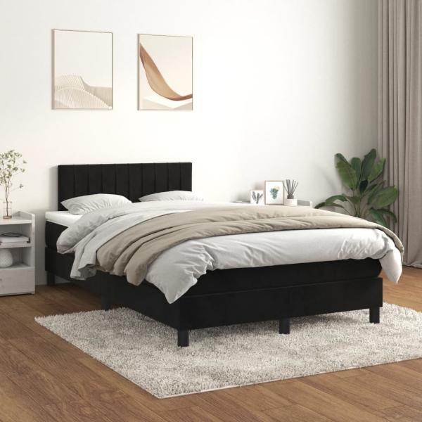 vidaXL Boxspringbett mit Matratze Schwarz 120x200 cm Samt, Härtegrad: H2 [3141415]