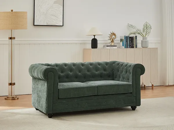 Vente-unique - CHESTERFIELD Sofa Stoff Grün - B 88 cm x H 72 cm x L 165 cm