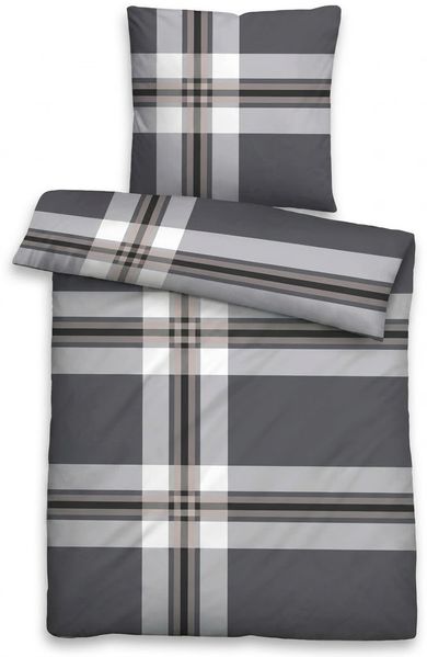 Feinbiber Bettwäsche Tartandesign - Baumwollmix mit verdecktem Reißverschluss 155x220 cm + 80x80 cm