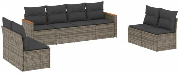 vidaXL 8-tlg. Garten-Sofagarnitur mit Kissen Grau Poly Rattan 3225892 Bild 2