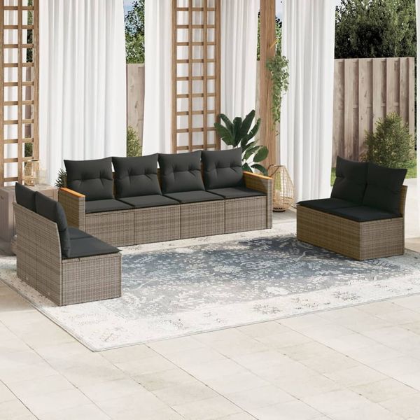 vidaXL 8-tlg. Garten-Sofagarnitur mit Kissen Grau Poly Rattan 3225892