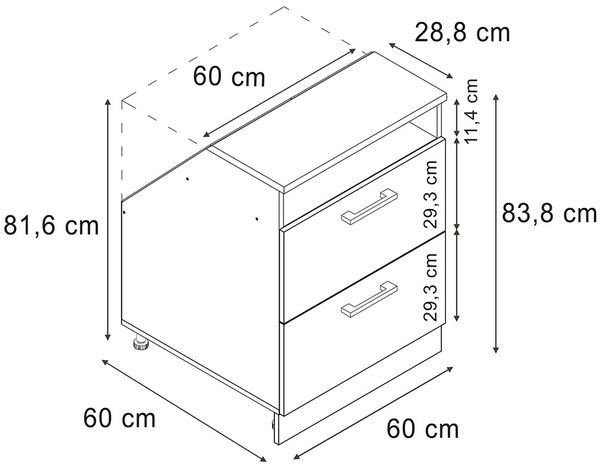 Küchenschrank für Dachschrägen R-Line Anthrazit Landhaus 60 cm mit 2 Schubladen, Schrankkorpus 60 cm Tiefe Vicco Bild 2