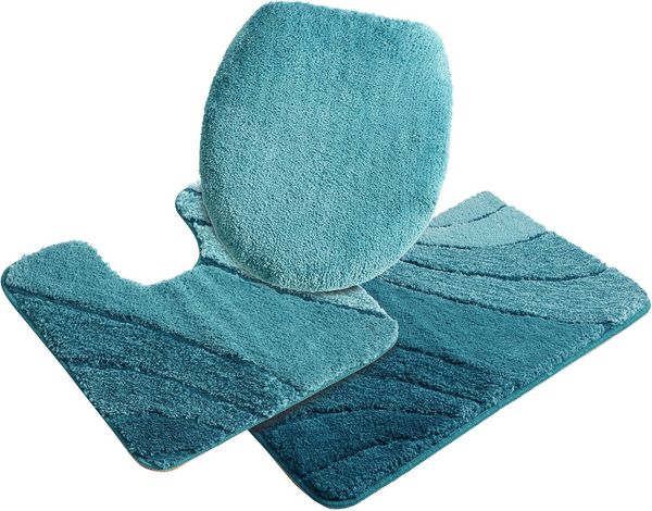 OTTO home Badematte Josie, Badvorleger, Badezimmer Teppich, Höhe 20 mm, rutschhemmend beschichtet, fußbodenheizungsgeeignet, schnell trocknend, strapazierfähig, Polyester, rechteckig, 3-tlg. Stand-WC Set, Badteppich, Badematten, rechteckig, rund & als ...