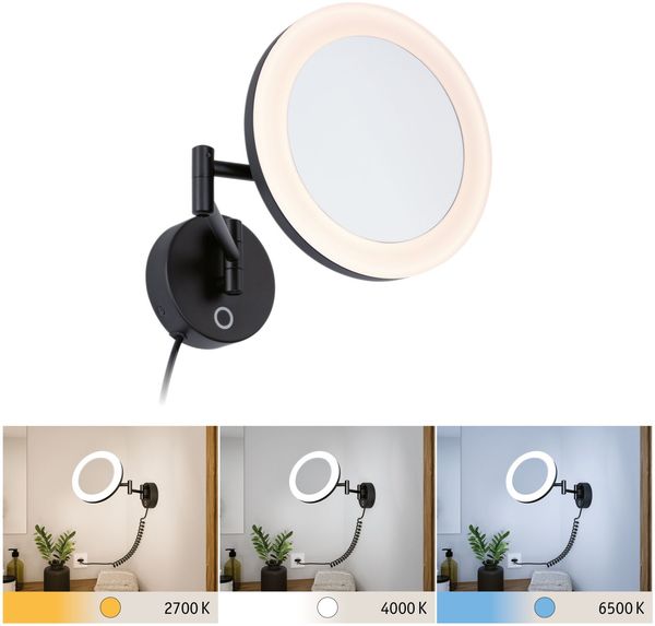 LED Kosmetikspiegel Masua IP44 White Switch 55lm 230V 4W Schwarz matt