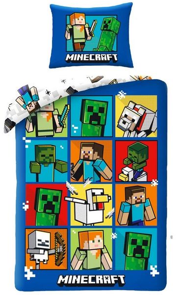 Minecraft Bettwäsche Set aus Baumwolle Bettdeckenbezug 140 × 200 cm mit 70 × 90 cm Kissenbezug