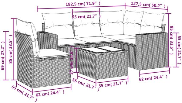 vidaXL 6-tlg. Garten-Sofagarnitur mit Kissen Hellgrau Poly Rattan 3218972 Bild 3