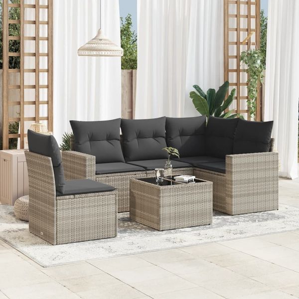 vidaXL 6-tlg. Garten-Sofagarnitur mit Kissen Hellgrau Poly Rattan 3218972