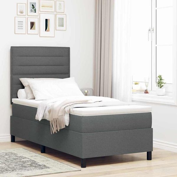 vidaXL Boxspringbett mit Matratze Dunkelgrau 100 x 200 cm Stoff 3339288