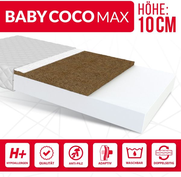 Matratze 80x160 cm Kaltschaum BABY COCO MAX Kokos Klimafaser Polyurethanschaum H2 H3 10 cm Bild 3