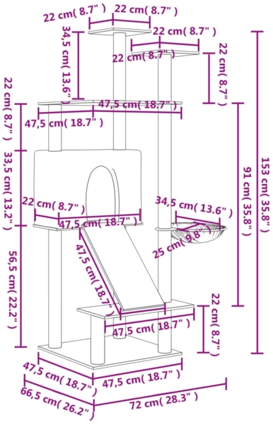 vidaXL Kratzbaum mit Sisal-Kratzsäulen Hellgrau 153 cm 171751 Bild 7
