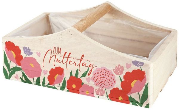 Herz & Heim Geschenkbox Pflanzkorb für Mama zu Muttertag - Geschenkkorb für Muttertagsgeschenk, aus Holz, mit Aufdruck
