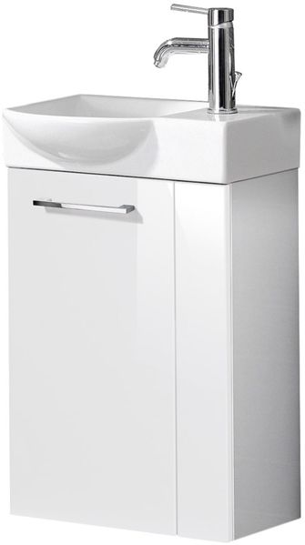 FACKELMANN SBC SCENO Waschbecken mit Unterschrank 45 cm breit, Weiß, Waschbecken Keramik Weiß, Türanschlag links + Armatur