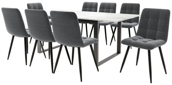 REDOM Esstisch Teleskoptisch,Esszimmer-Set (Essgruppe (Set), Ausziehbarer Esstisch mit 8 Samt-Stühlen, 9-St, 140/180x80x75cm)