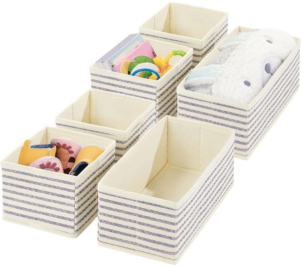 Aufbewahrungsbox Stoffkisten Organizer mDesign 6er Set blau/natur gestreift