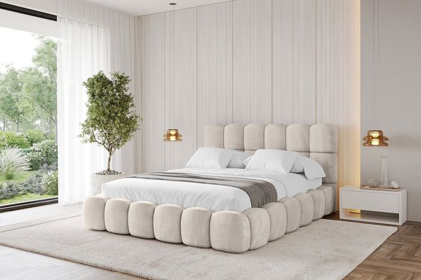 ALTDECOR Polsterbett LEYA (Polsterbett mit Bettkasten und Lattenrost, Boxbett ohne Matratze), Doppelbett mit Stauraum, Bett mit Kopfteil