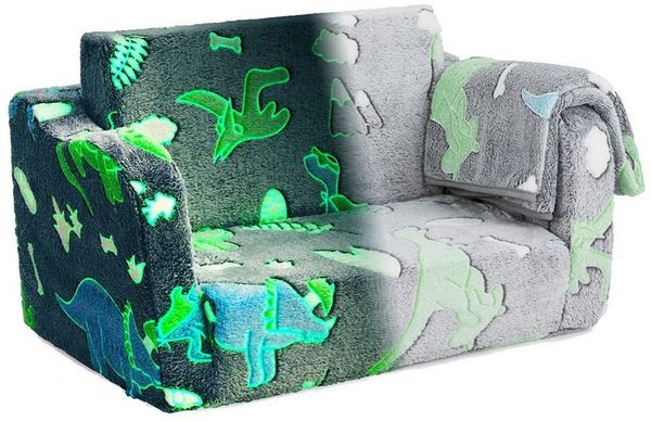 COSTWAY Kindersessel, 2 in 1 Klappsofa im Dunkeln Leuchtend, mit Decke, gepolstert