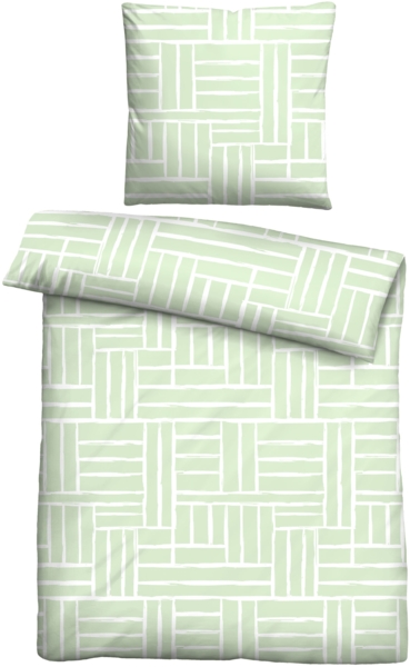 Traumhaft schlafen - Castell - Markenbettwäsche Baumwoll Seersucker Bettwäsche 0020370 KÄSTCHEN, salbei, 1x 155x220 cm + 1x 80x80 cm