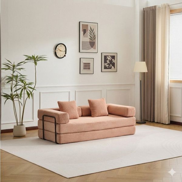 Leawin Sofa 4-in-1 Wohnzimmersofa mit Bettfunktion – faltbares Cord Schlafsofa, Bequemes & modernes Schlafsofa aus Cord – ideal für kleine Räume
