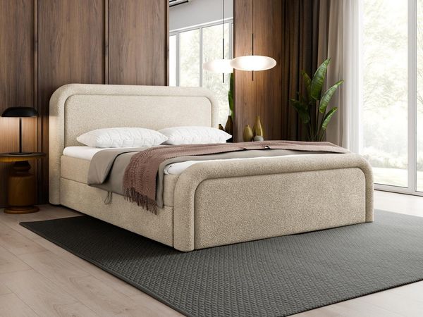 Compleo Boxspringbett Kontinentalbett mit Bonell-Federkern, rundes Kopfteil (Topper als Option, Stoff: PUENTE oder QUELLE), Designerbett, Japandi und Modern Schlafzimmer, Jugendzimmer