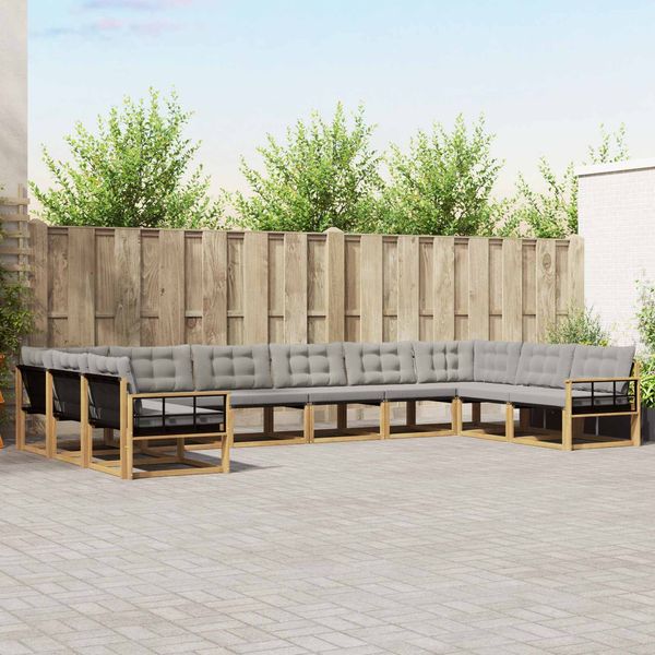 vidaXL Outdoor-Sofagarnitur mit Kissen 10 pcs Weiß und Hellgrau 3389121
