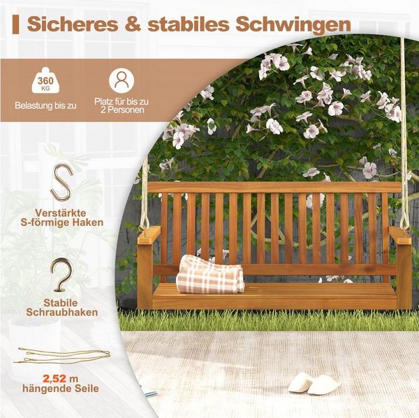 COSTWAY Hollywoodschaukel, Verandaschaukel Akazienholz, für 2 Personen, 360kg Bild 3