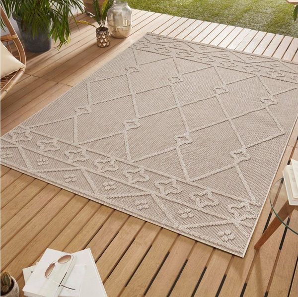 SIMPEX24 Outdoorteppich Berber Design, Läufer, Höhe: 8 mm, In & Outdoor Teppich Beige Berber Design für Küchen Balkon Terrasse