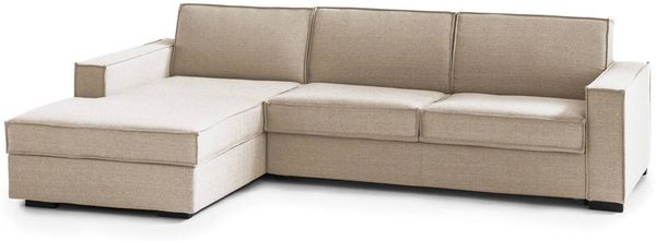 Dmora Schlafsofa mit Halbinsel Allaida, Sofa mit linker Stauraumhalbinsel, Standardarmlehnen, 100 % Made in Italy, 280 x 95 x 90 cm, Beige