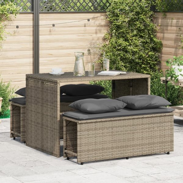 vidaXL 3-tlg. Garten-Essgruppe mit Kissen Grau Poly Rattan 4003904