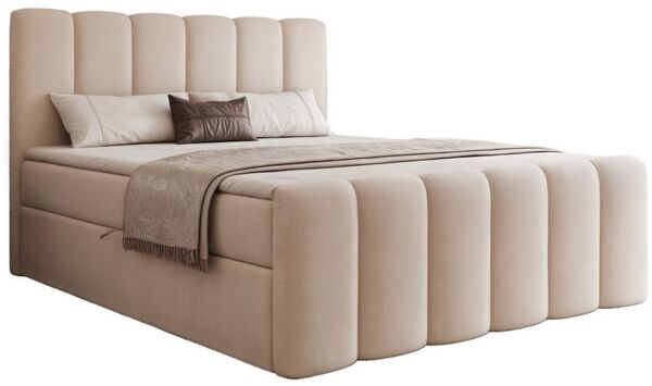 yourhouse24 Boxbett Palermo, Wolkenbett-Design, Boucle, mit Bettkasten, Bonell, Topper, Doppelbett gepolstertes Kopfteil mit Bettkasten