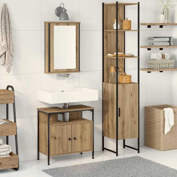 vidaXL Badezimmermöbel-Set mit Regal 3 pcs Artisan-Eiche Holzwerkstoff 3334396