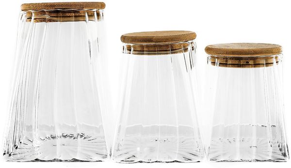 Elegante Vorratsbehälter aus Borosilikatglas 3er Set mit luftdichtem Holzdeckel