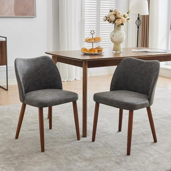 GarveeMore Esszimmerstuhl 2er-Set,Leinen gepolsterter Esszimmerstuhl mit Holzbeinen,Ohrensessel, Küchenstühle mit dicken Kissen für Esszimmer, Wohnzimmer