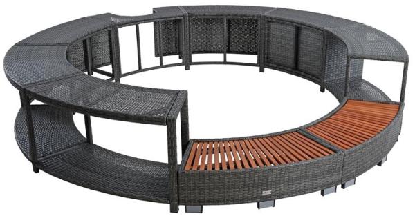 Whirlpool Umrandung Poolumrandung Poolverkleidung Rattan Rahmen Anthrazit-Grau