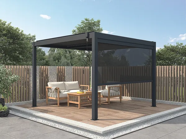 Vente-unique - VIADANA Terrassenüberdachung StoffPlastik Grau - B 10,8 cm x H 204,5 cm x L 269,5 cm