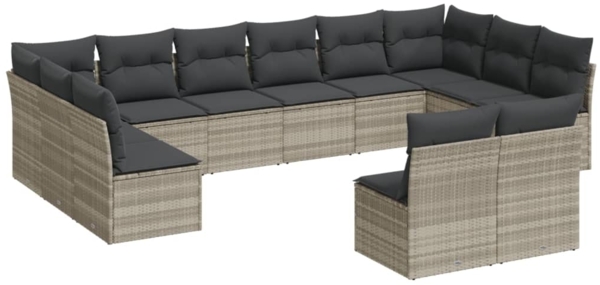 vidaXL 12-tlg. Garten-Sofagarnitur mit Kissen Hellgrau Poly Rattan 3250211