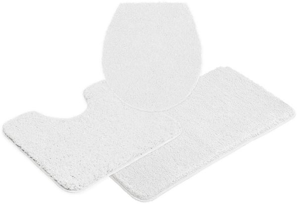 OTTO home Badematte Inga, Badezimmer Teppich, Badvorleger, Höhe 20 mm, rutschhemmend beschichtet, schnell trocknend, strapazierfähig, fußbodenheizungsgeeignet, Polyester, rechteckig, 3tlg Set Stand WC, Badteppich, unifarben, weich, als halbrund und rec...